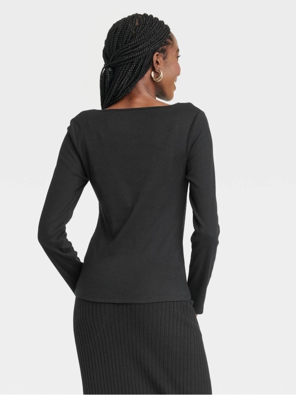 Cut-Out Ribbed Long Sleeve Top Black Small NWT A New Day - Picture 3 of 3